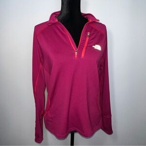 The North Face Women’s 1/4 Zip Long Sleeve Shirt - Pink w/Orange Trim, Size L